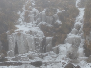 Frozen waterfall on the road